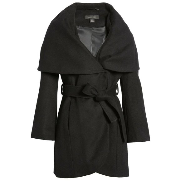 NEW $350 HALOGEN TAHARI Wool Blend Wrap Coat black warm winter size S - Picture 1 of 4